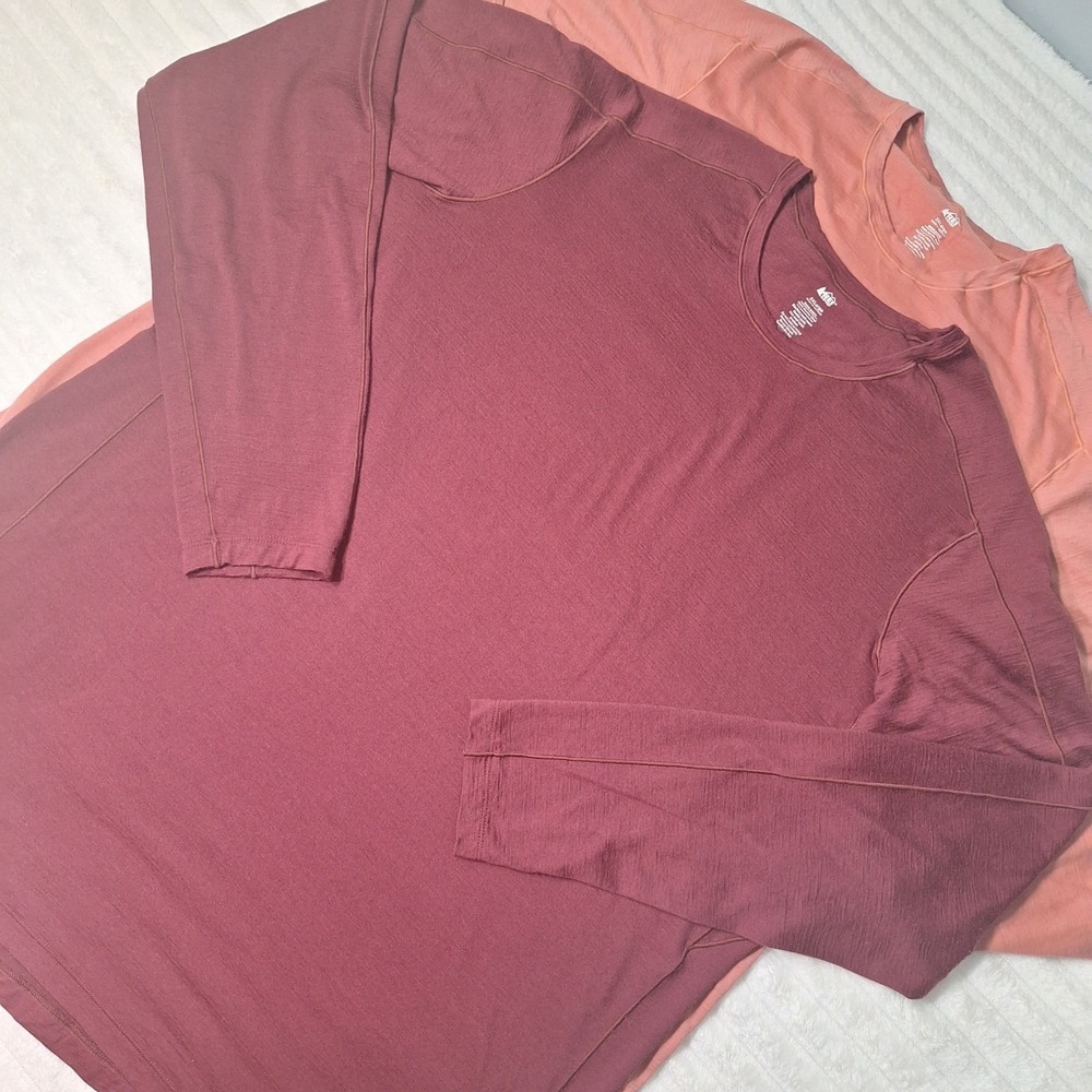 2 Pc REI Co-Op LS Tshirts Mens  2XL Red Orange 100% Merino Wool  Base Layer